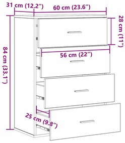 Széf fiókkal kézműves tölgy 60 x 39 x 80 cm Faanyag