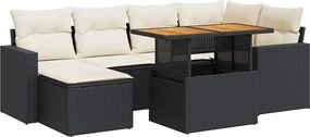 vidaXL 7 részes fekete polyrattan kerti ülőgarnitúra párnával
