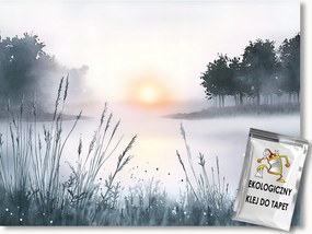 Fotótapéta Flizelina Tó Reggel Hajnal Nap Köd Fű 150x105 ragasztó