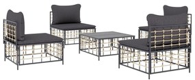 5 részes antracitszürke polyrattan kerti ülőgarnitúra párnákkal