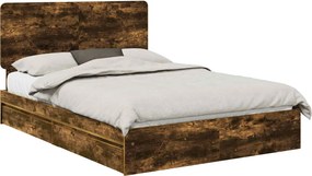 vidaXL Tárolós Ágy fejtámlával Füstölt tölgy 160 x 200 cm Faanyag
