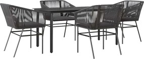 vidaXL 5 részes fekete polyrattan üveg kerti étkezőgarnitúra párnákkal