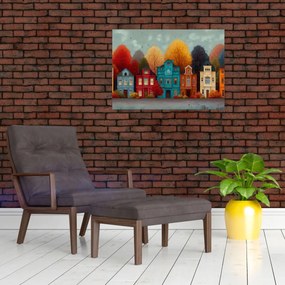 Üveg kép - Festett őszi város (70x50 cm)