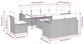9 részes barna polyrattan kerti ülőgarnitúra párnákkal