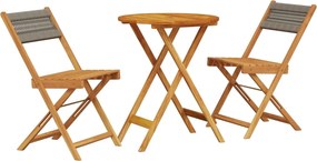 vidaXL 3 részes szürke polipropilén és tömör fa bisztrószett