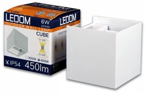 LED lámpatest , oldalfali , szögletes , 2 irányú , 6W , természetes fehér , állítható sugárzási szög , kültéri , fehér , IP54 , LEDOM