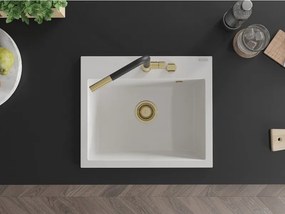 Mexen Oscar gránit mosogató 1-medencés 580 x 490 mm, fehér, arany szifon - 6519581000-20-G