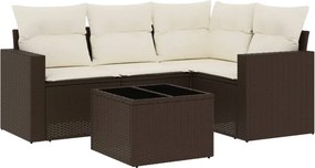 vidaXL 5 részes barna polyrattan kerti ülőgarnitúra párnával
