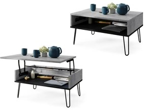 HALIJA konferenciás asztal emelhető lappal, polccal, szürke beton/fekete