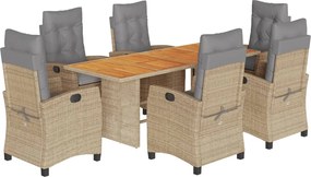 vidaXL 7 részes vegyes bézs polyrattan kerti étkezőgarnitúra párnákkal