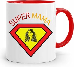Piros Bögre Ajándék Szuper Anyukáknak, fényképes nyomattal
