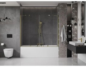 Mexen Velar Duo, 2 szárnyas eltolható kádparaván 200 x 150 cm, 8mm átlátszó üveg, arany fényes profil, 896-200-000-02-50