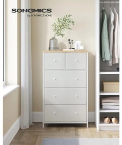 Tároló szekrény öt fiókkal, ruhás szekrény, fehér és tölgy 80x30x85cm