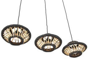 Keleti függőlámpa bambuszból fekete ovális 3-lámpás - Evalin