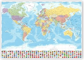 Világtérkép Angol Nyelven Országok Zászlói poszter B0 140x100cm #221