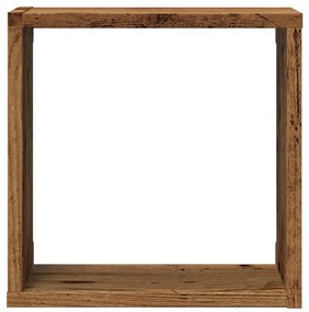 4 db antik fa színű szerelt fa fali kockapolc 30x15x30 cm