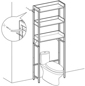 WC feletti tárolóállvány, mosógép polc 63 x 165 x 25 cm