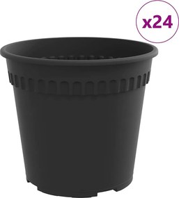 vidaXL Kerek Virágcserép 24 pcs Fekete Ø 17 x 14 cm Műanyag