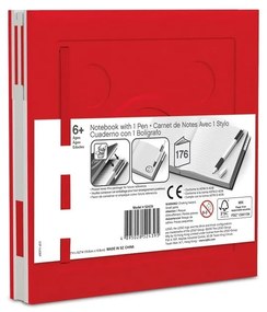 Piros négyszögletes jegyzetfüzet zselés tollal, 15,9 x 15,9 cm - LEGO®