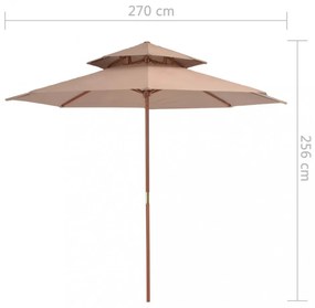 tópszínű kétszintes napernyő fa rúddal 270 cm
