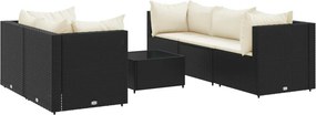 vidaXL 6 részes fekete polyrattan kerti ülőgarnitúra párnákkal