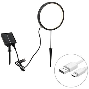 Tüskés lámpa fekete 50 cm, újratölthető és napelemes LED-del, IP65 - Adalind