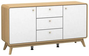 Fehér-natúr színű alacsony komód tölgyfa dekorral 140x75 cm Caitlin – Støraa