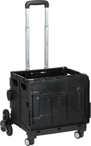 HOMCOM Összecsukható Bevásárlókocsi, Bevásárló Kocsi Állítható Telepítható Fogantyúval, Lépcsőmászó Fedéllel, Szállító Kocsi 80 kg Teherbírással, Feke