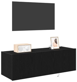 TV Falióra LED világítással Fekete Tölgy 100x35x31 cm