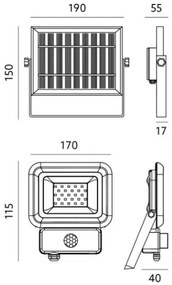 LED kültéri napelemes reflektor szenzorral LED/10W/3,7V 6500K IP65 2200 mAh