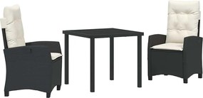 vidaXL Kert étkező szett párnával 3 pcs Fekete polirattan