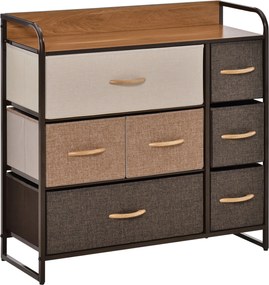 HOMCOM Textil Komód 7 Hajtható Fiókkal Fából készült Felülettel és Fém Kerettel Hálószobába, Nappaliba, 80x29x78.5 cm | Aosom