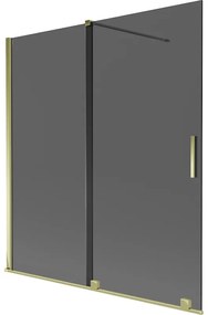 Mexen Velar, 2 szárnyas eltolható kádparaván 150 x 150 cm, 8mm szürke üveg, arany fényes, 896-150-000-41-50