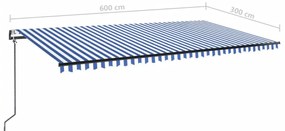 kék/fehér automata szélérzékelős és LED-es napellenző 600x300cm