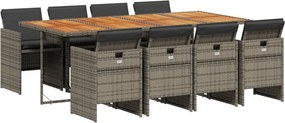 vidaXL 9 részes szürke polyrattan kerti étkezőgarnitúra párnával