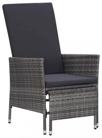 szürke dönthető háttámlás polyrattan kerti szék párnákkal