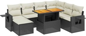 vidaXL 8 részes fekete polyrattan kerti ülőgarnitúra párnákkal
