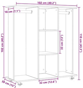 Gardrób Kerekekkel Artisan Tölgy 102x38x110 cm Mérnöki Fa