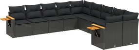 vidaXL 10 részes fekete polyrattan kerti ülőgarnitúra párnákkal