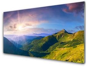 Üvegkép falra Sun Mountain Meadow Landscape 125x50 cm