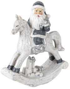 Karácsonyi műgyanta dekorációs figura Mikulás hintalovon ezüst-fehér