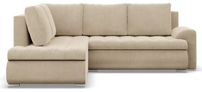Tokio sarokkanapé, L alakú háttámlával, 2 ágyneműtartóval, kordbársony, baloldali, bézs