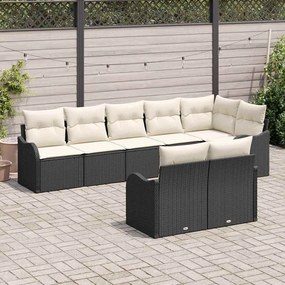 Kerti Kanapé Szett párnával 8 pcs Fekete és fehér Poli rattan