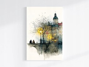 Vászonkép Canvas Grafika Város Városháza Folyó Híd Lépcső 80x120
