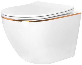 Rea CARLO mini - perem nélküli falra akasztható wc csésze 49x37, lassan eső ülőfelülettel, fehér-arany éllel, REA-C1222