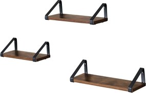 3 darabos fali polc szett, rusztikus barna 30/35/40cm