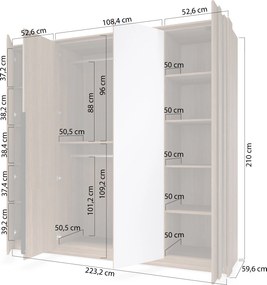 Flaro nyitható gardróbszekrény 223 cm világítással - dunin tölgy