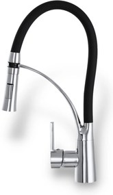 Gamma Nexo, szabadon álló magas konyhai csaptelep rugalmas karral és spray-vel, fekete matt-fényes króm, GMA-BNO-CH