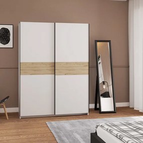 BERNO ruhásszekrény, 150 cm | Fehér + hickory tölgy