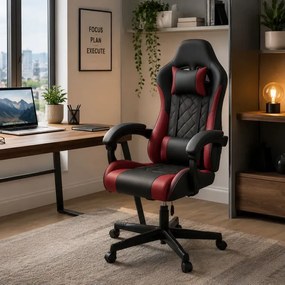 Ergonomikus gamer szék fekete/piros párnákkal